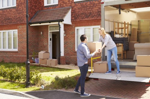 Packing boxes and moving supplies arranged for a Marylebone home move